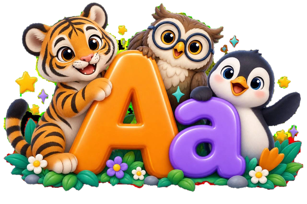 Penguin, Tiger and Owl with big A and small a