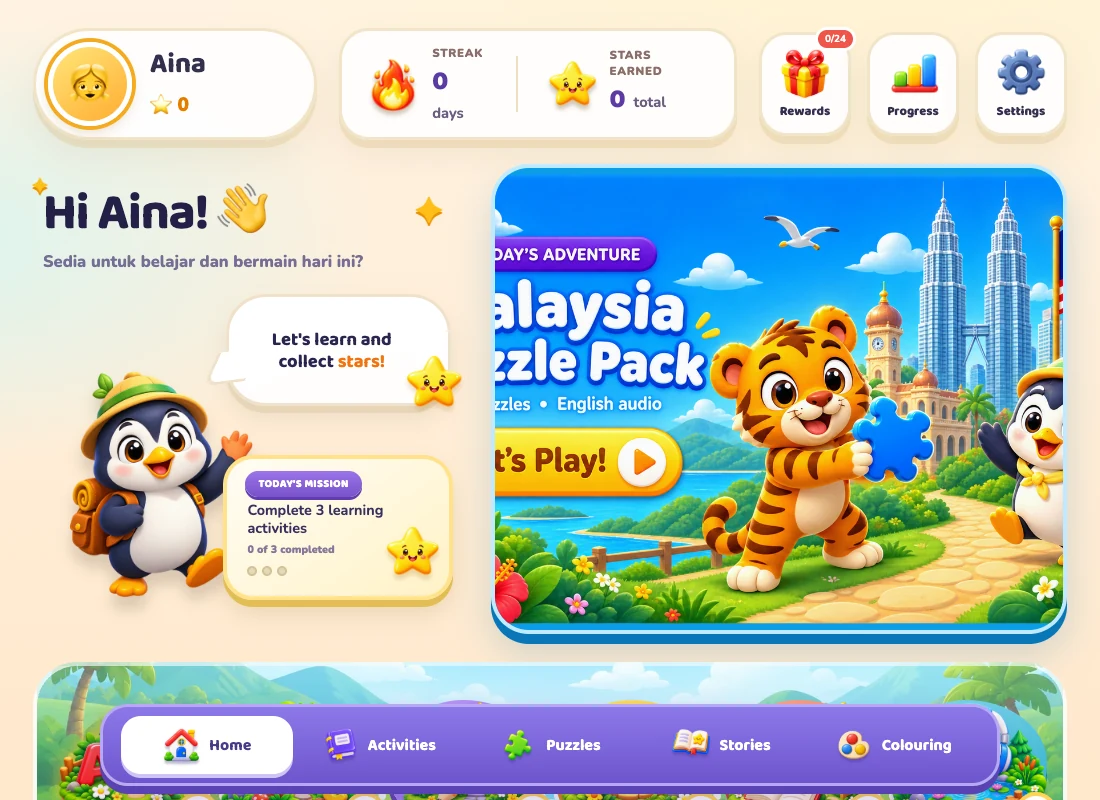 Paparan ruang belajar JomEnglish sebagai poster sementara video demo.