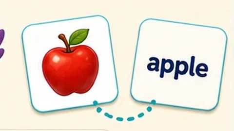 Padanan gambar epal dengan perkataan apple.